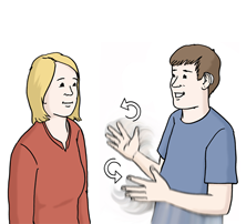 Zwei Personen unterhalten sich in Gebärden-Sprache